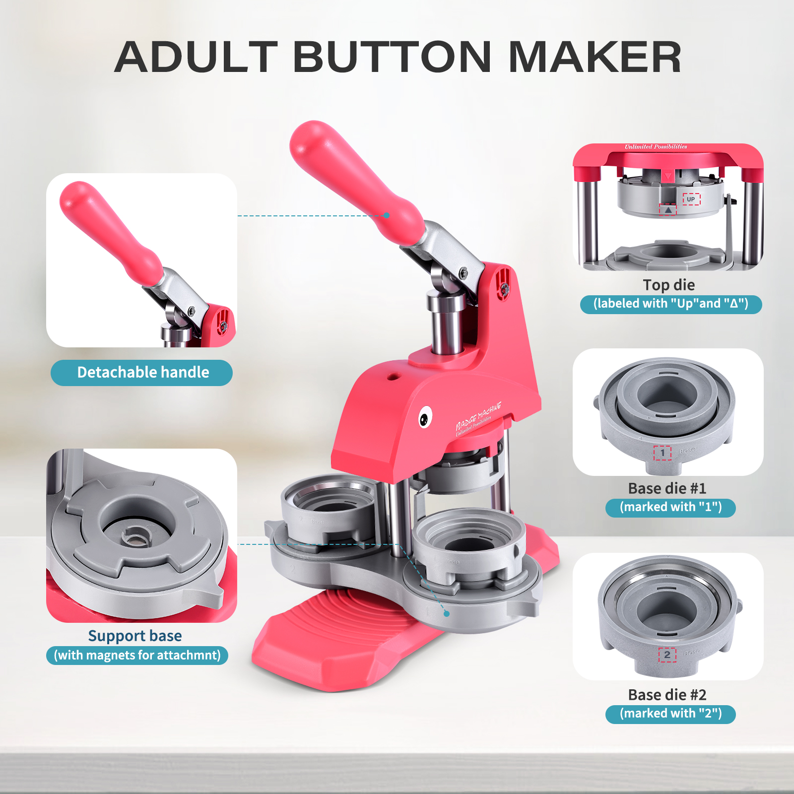 [Local delivery] Button Badge Maker Machine, 25+32+58mm 3 Molds DIY Pin ...