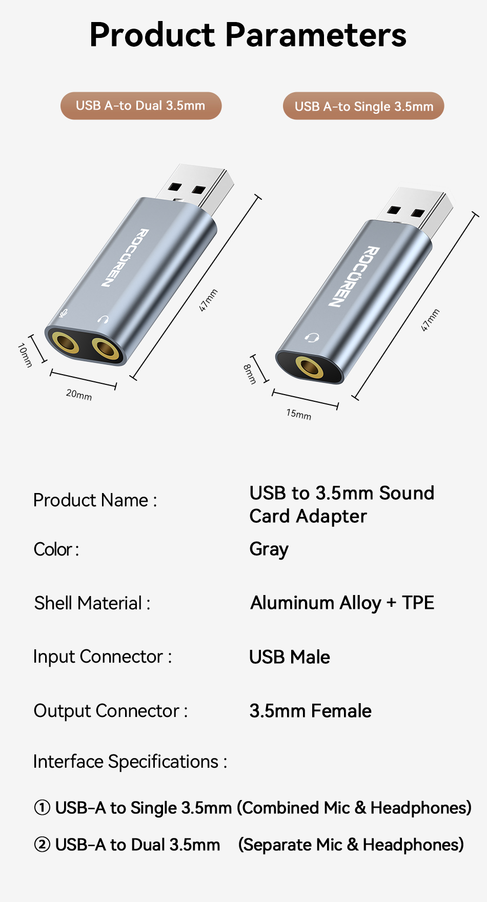 Rocoren USB External Sound Card USB to 3.5mm Jack Audio Adapter USB to ...