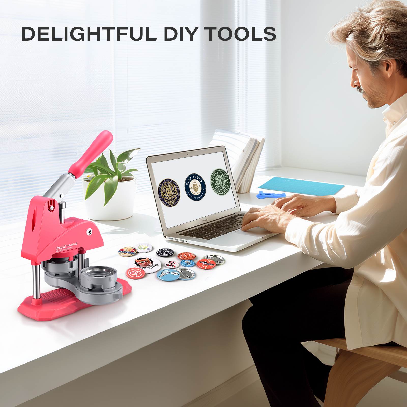 [Local delivery] Button Badge Maker Machine, 25+32+58mm 3 Molds DIY Pin ...