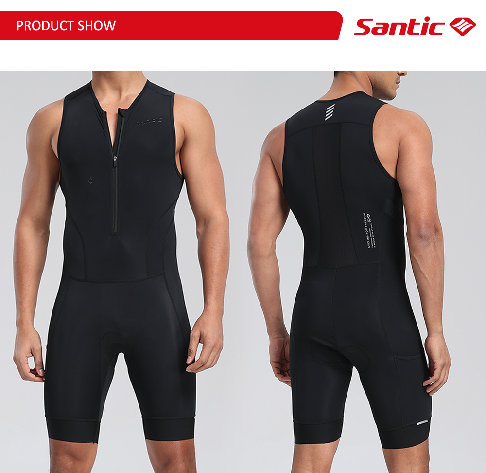 Santic Men's Long Sleeve Triathlon Suit - One-Piece Padded Cycling Skinsuit For Swimming, Biking, Running