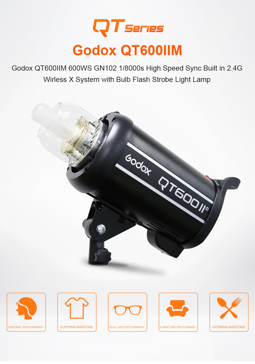 Godox QUICKER 600II QT600II 600WS GN76 1/8000s High Speed Sync Flash ...