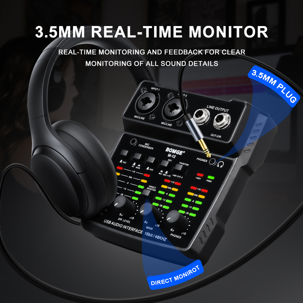 BOMGE M12 USB Audio Interface for PC Recording,2 Channels Audio Mixer ...