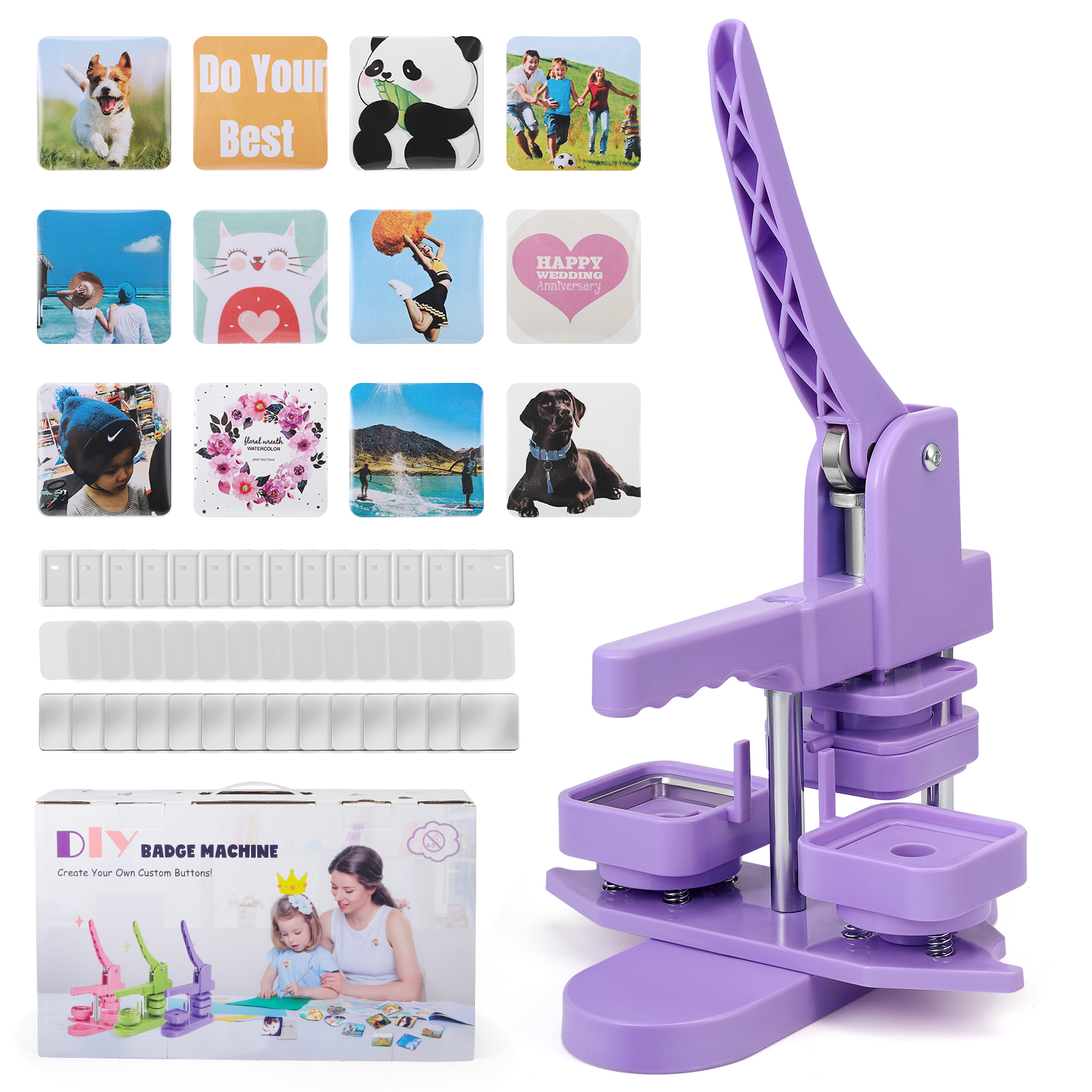 [Local delivery] 50mmx50mm Square Badge Machine With Pin Consumables ...