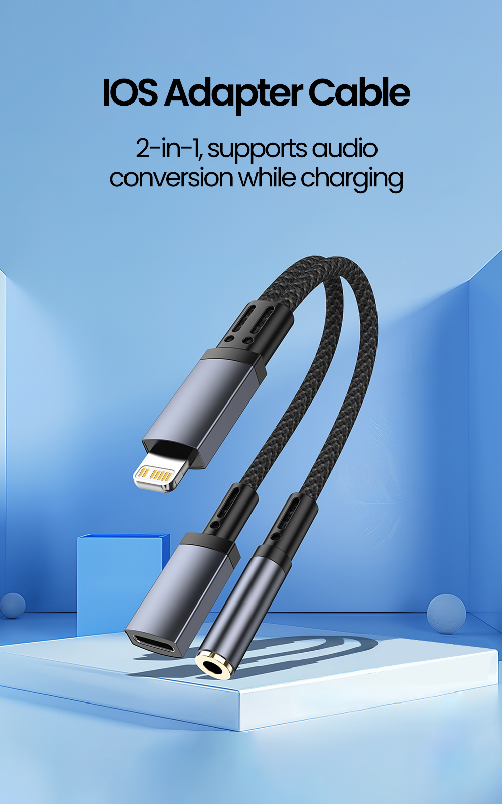 2 in 1 iOS to 3.5MM Headphone Adapter Charging Cable Aux Audio Jack ...