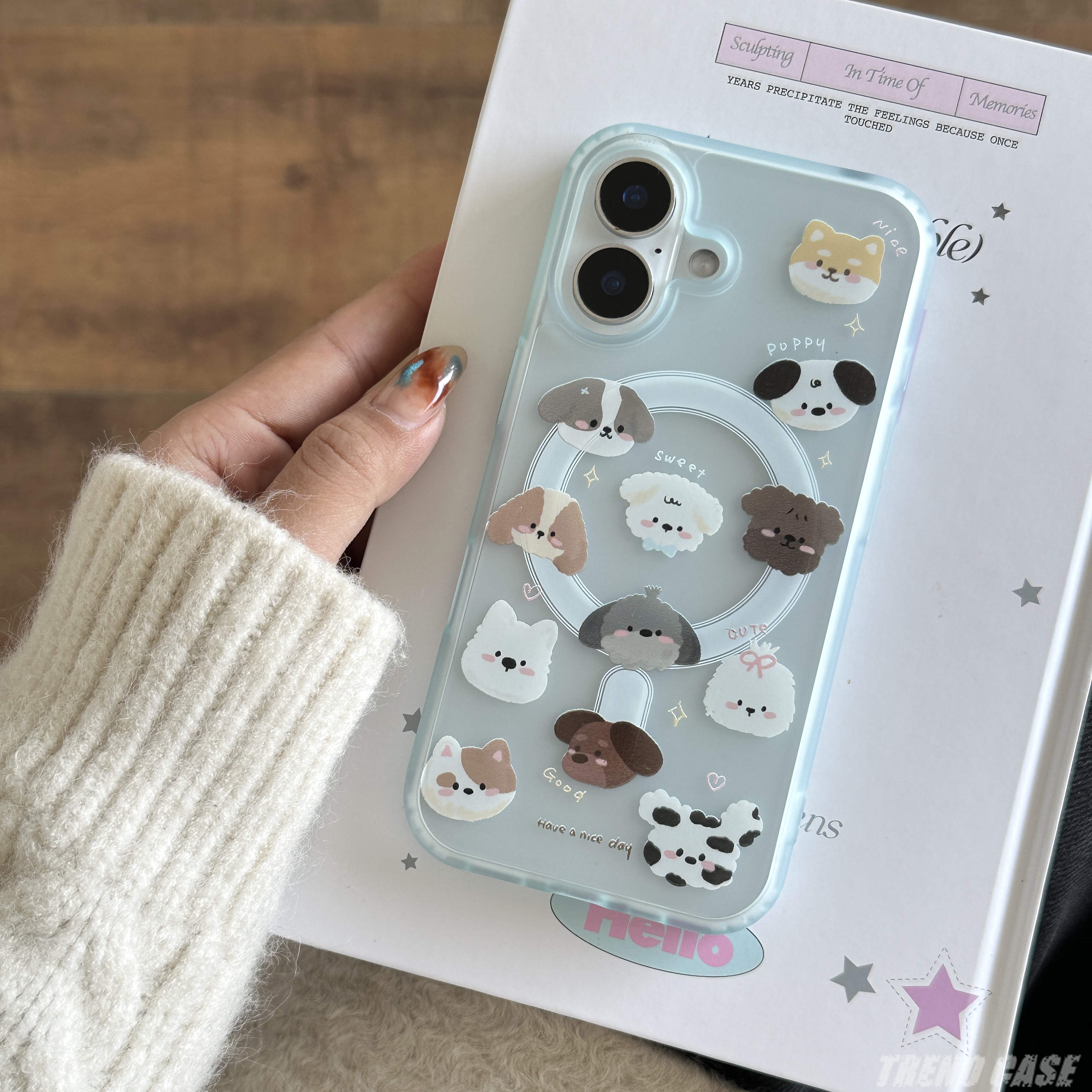 Cute Magnetic Transparent Cartoon Animal Puppy Bracket for iPhone 16 15 ...