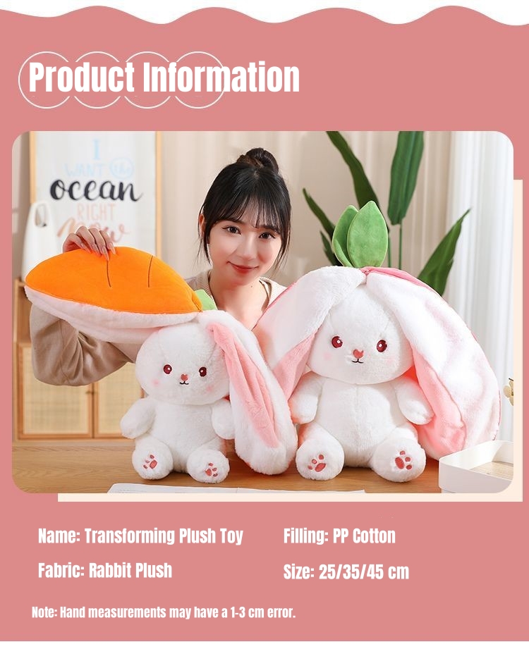 Cute Strawberry Rabbit Reversible Plush Toy 2 in1 Bunny Flip Plushie ...