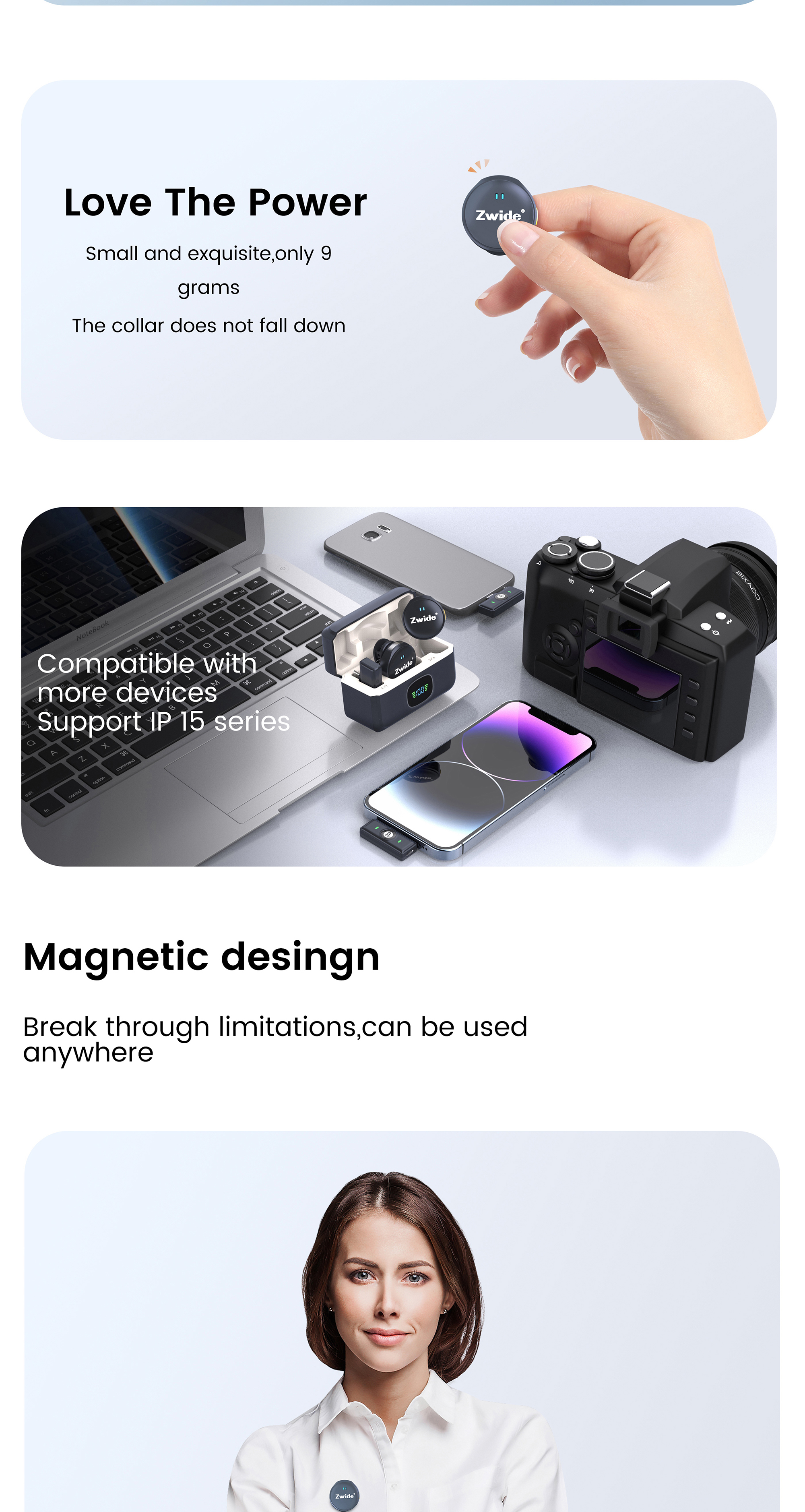 Zwide M8 Magnetic Button Wireless Lavalier Microphone Outdoor Radio ...