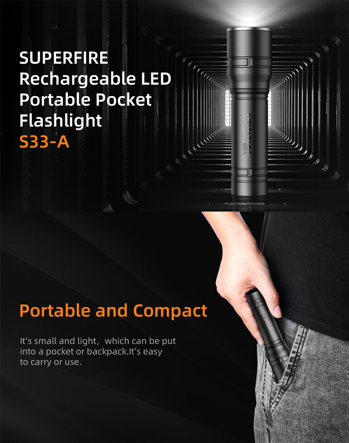 SUPERFIRE Flashlight LED Powerful Rechargeable Torch Light Waterproof ...
