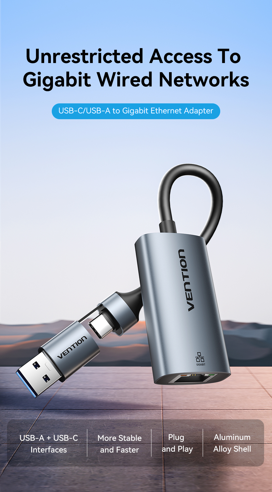 Vention USB-C/A to Gigabit Ethernet Adapter 1000Mbps Network Card to ...