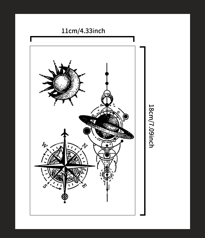 Waterproof Herbal Tattoo Stickers Planet Compass Sun Moon Fake Body Art ...