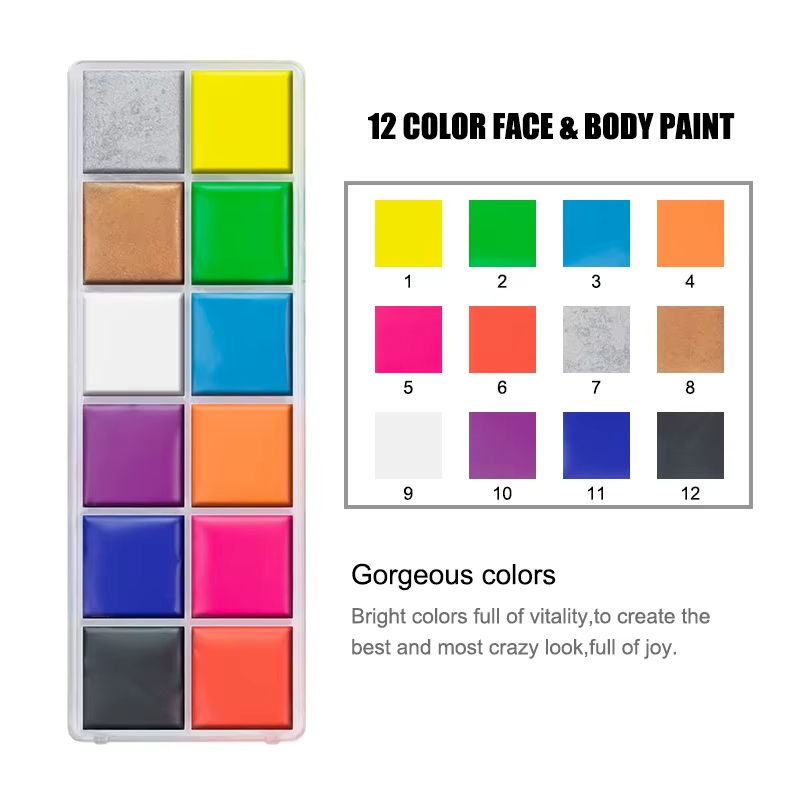 12 Colors UV luminated Face Body Paint Makeup Palette Waterproof Face ...