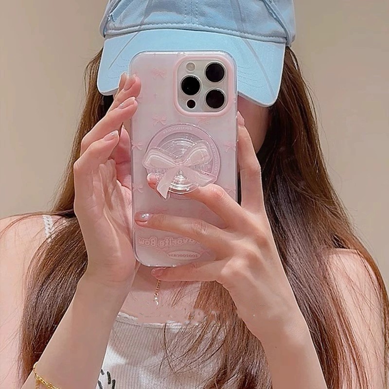 Korean Cute Bowknot Magnetic Magsafe Popsocket Stand Holder Funny Phone ...