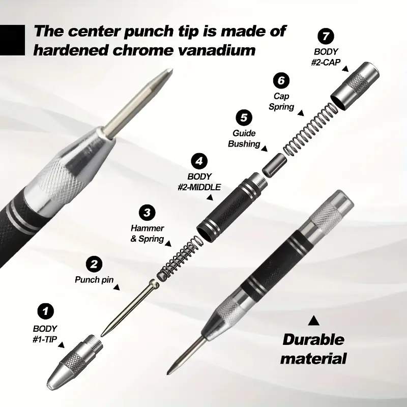 Auto Center Puncher Hole Marker Wood Metal Steel Spring Load Kerner ...