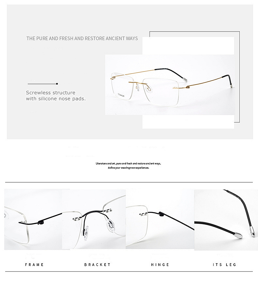 Nordic minimalist rimless eyeglasses: screwless design, sleek square ...