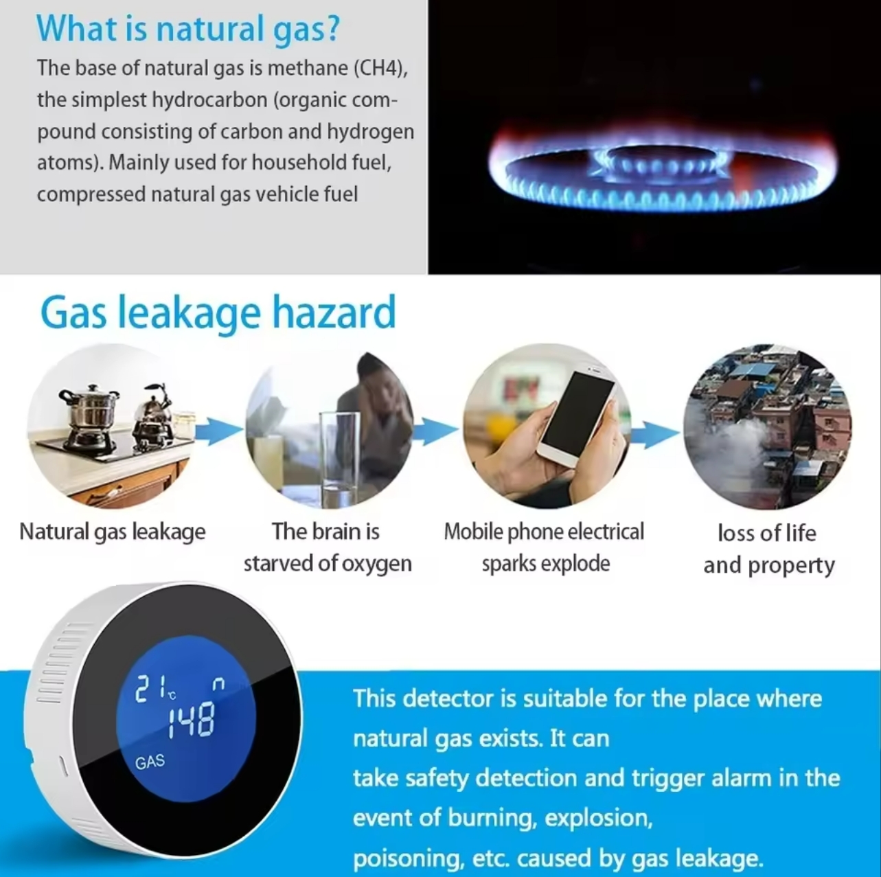 WIFI Tuya Natural LPG Gas Leak Detector with Electric Solenoid Valve ...