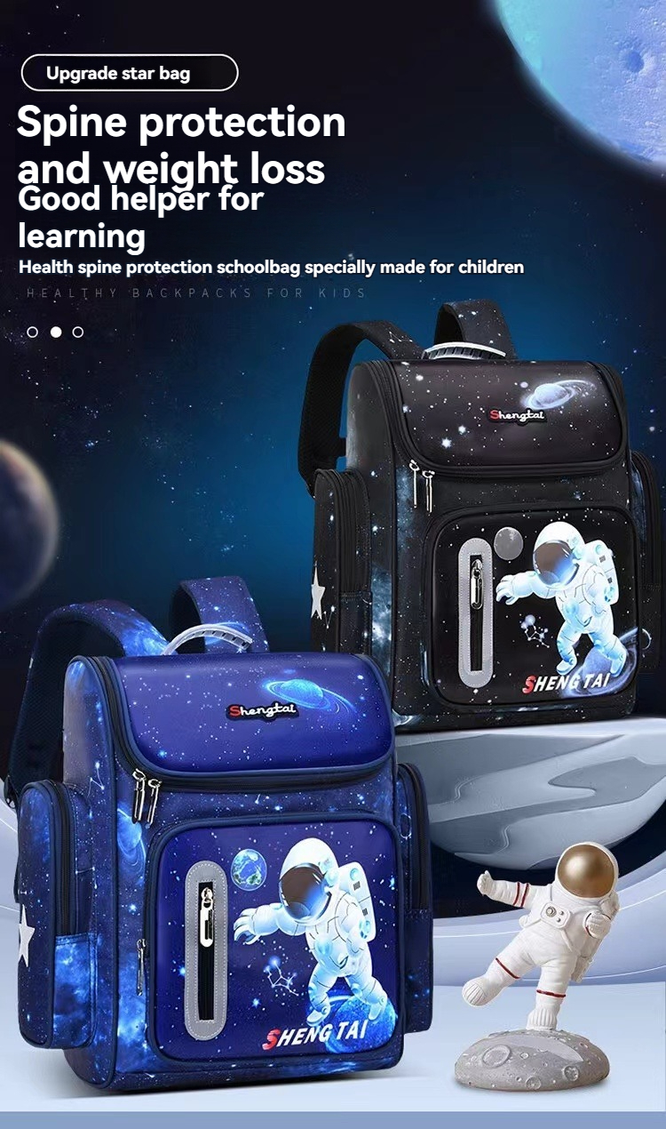 Spaceman Astronaut Kids Boys Schoolbag Spine Protection Load Reduction ...