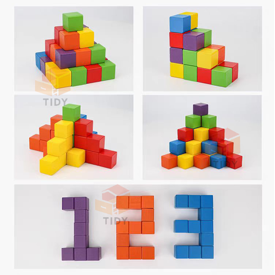 TIDY 100PCS Building Blocks For Kids Colorful Square Wooden Cube DIY ...