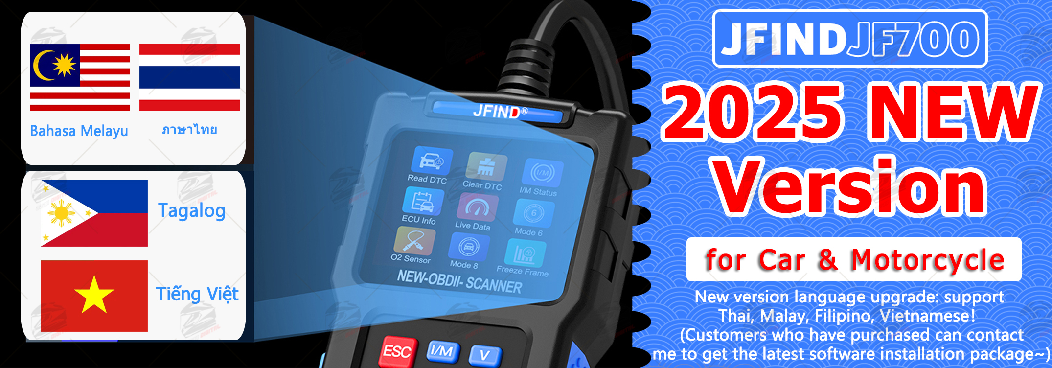 【Local Stock】JFIND JF700 Car & Motorcycle OBD2 Scanner Fault Code ...