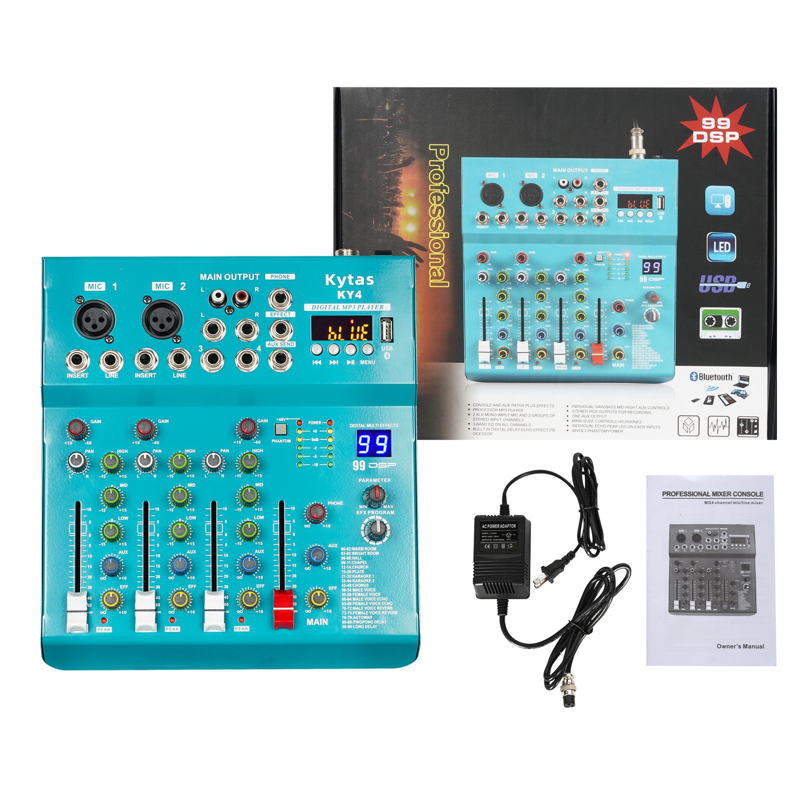 KY4 professional mixer 4-channel built-in EQ/recording supports ...