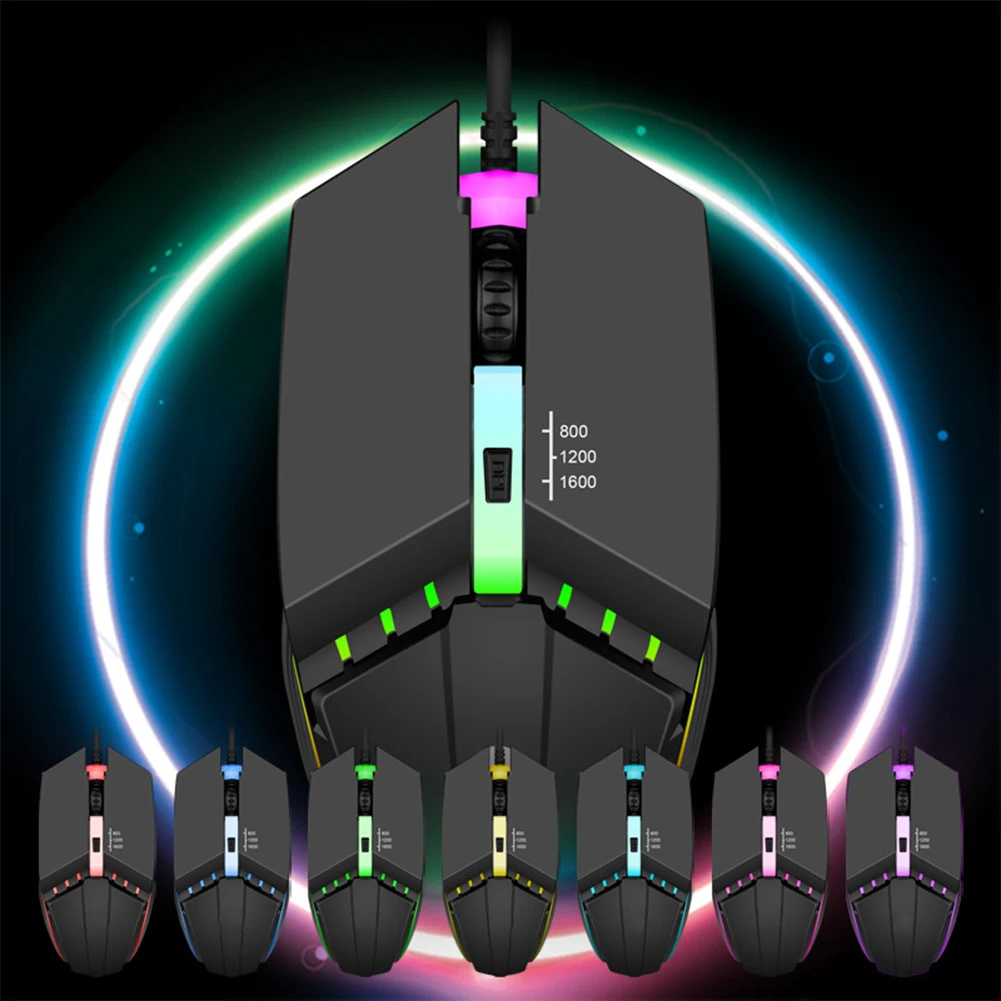 1600DPI USB Wired Gaming Mouse LED Colorful Glowing Ergonomic ...
