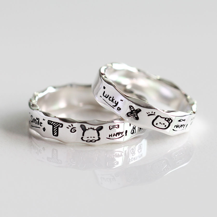 Cartoon Anime Couple Ring Set, Graffiti Alloy Jewelry Accessories ...