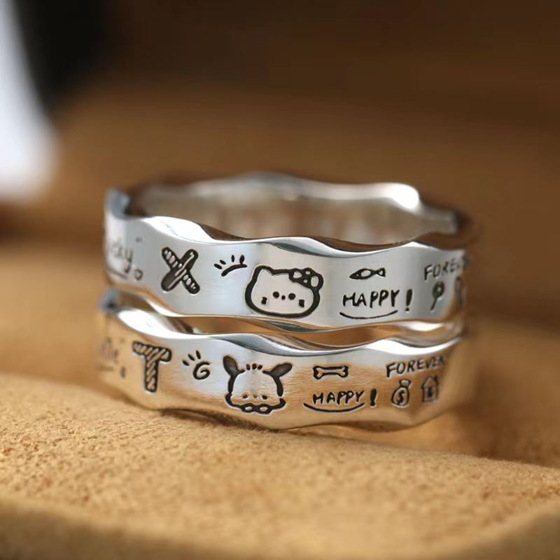 Cartoon Anime Couple Ring Set, Graffiti Alloy Jewelry Accessories ...