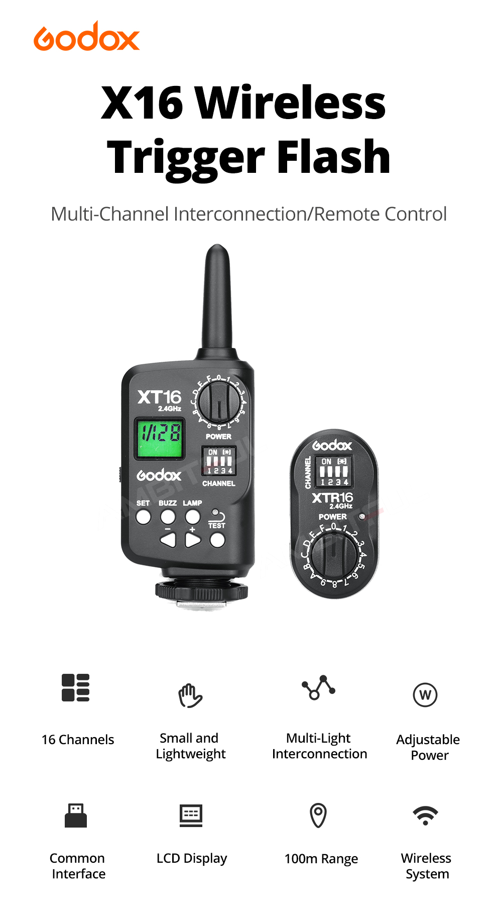 Godox XT-16 Wireless 2.4G Remote Control Flash Trigger + Receiver for ...