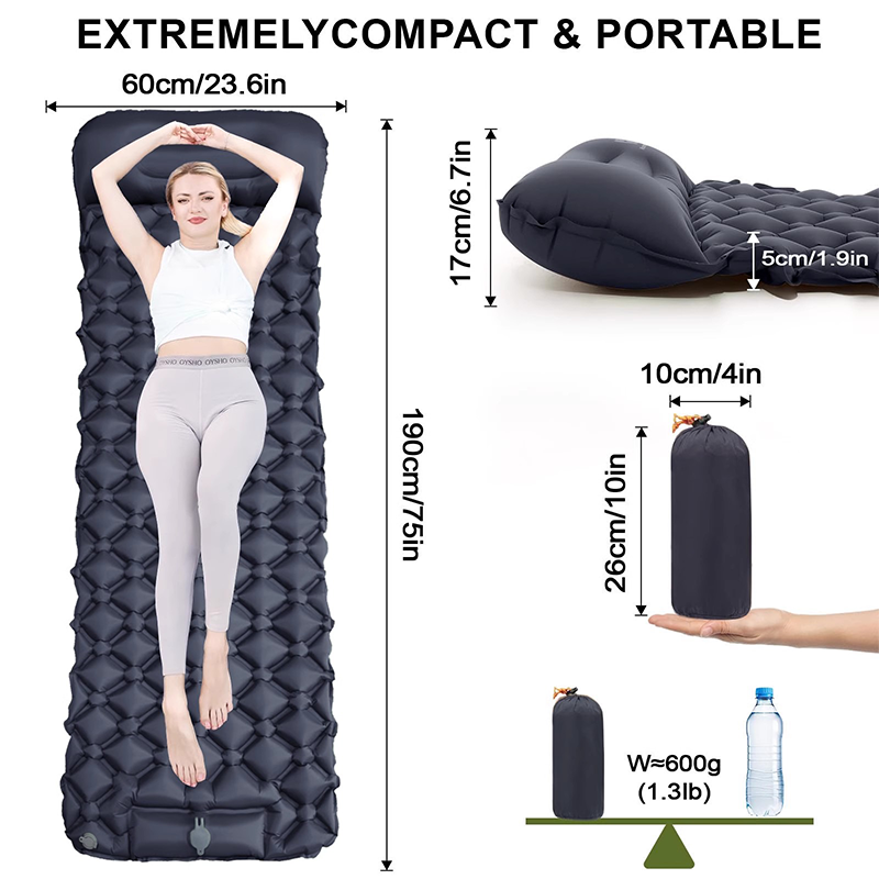 Camping Sleeping Pad Inflatable Mattress with Pillows Ultralight Air ...