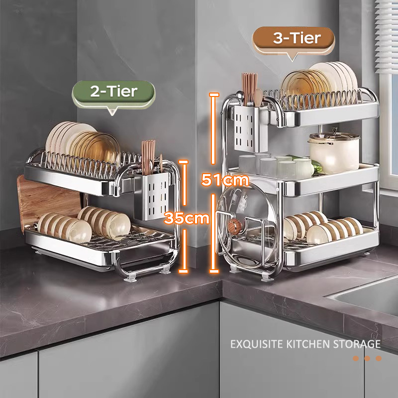 iSPECLE 2/3 Layers Stainless Steel 304 Dish Rack Dish Drainer Rack ...