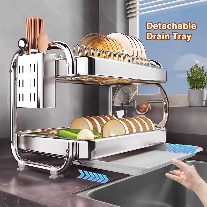 iSPECLE 2/3 Layers Stainless Steel 304 Dish Rack Dish Drainer Rack ...