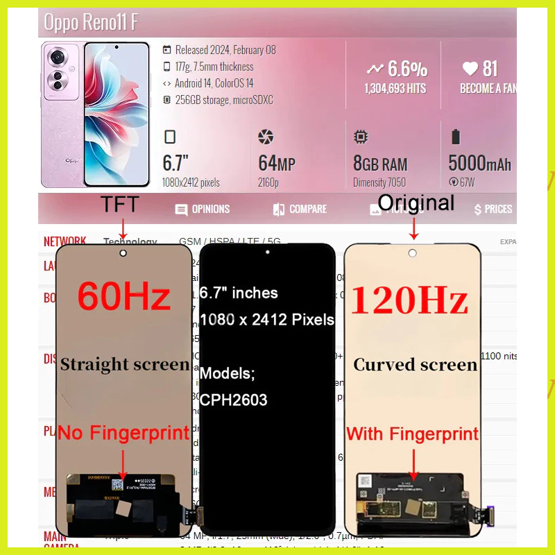 Original AMOLED For OPPO Reno 11 Reno 11 Pro Reno 11F 5G LCD Display ...
