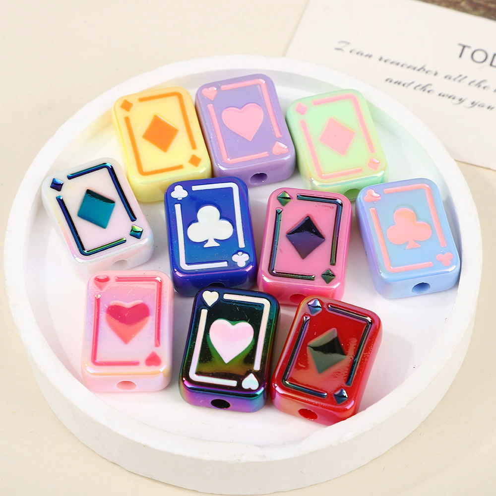 10pc/bag Acrylic Square UV Color-Plated Oil Dripping Playing Card Beads ...