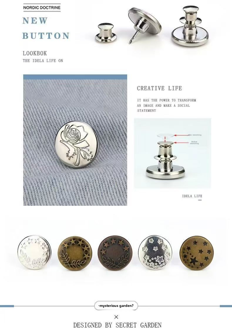 10PCS Jeans Button Replacement 17mm No-Sew Metal Button Repair Kit ...