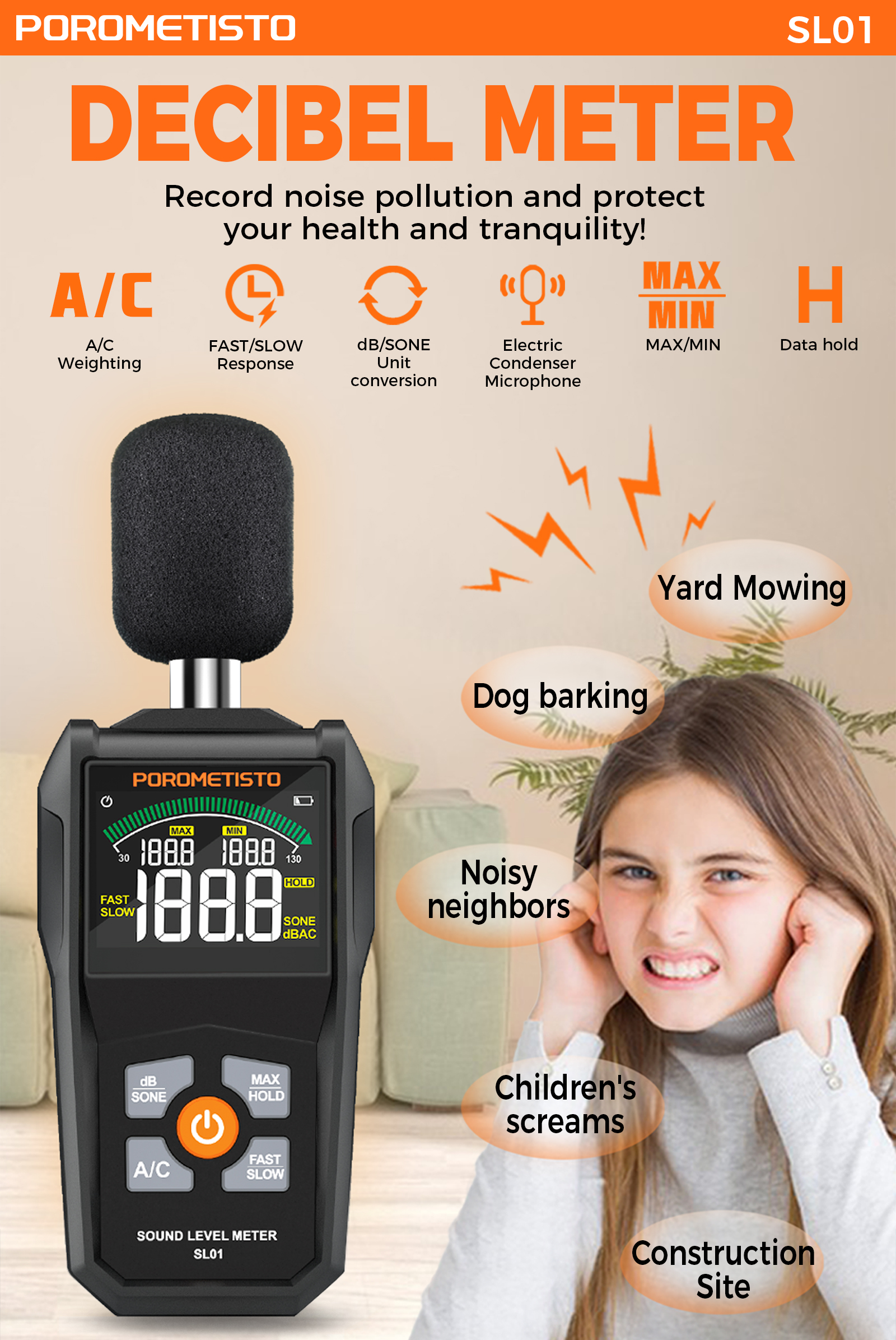 POROMETISTO SL01 Decibel Monitor Digital Sound Level Meter High ...