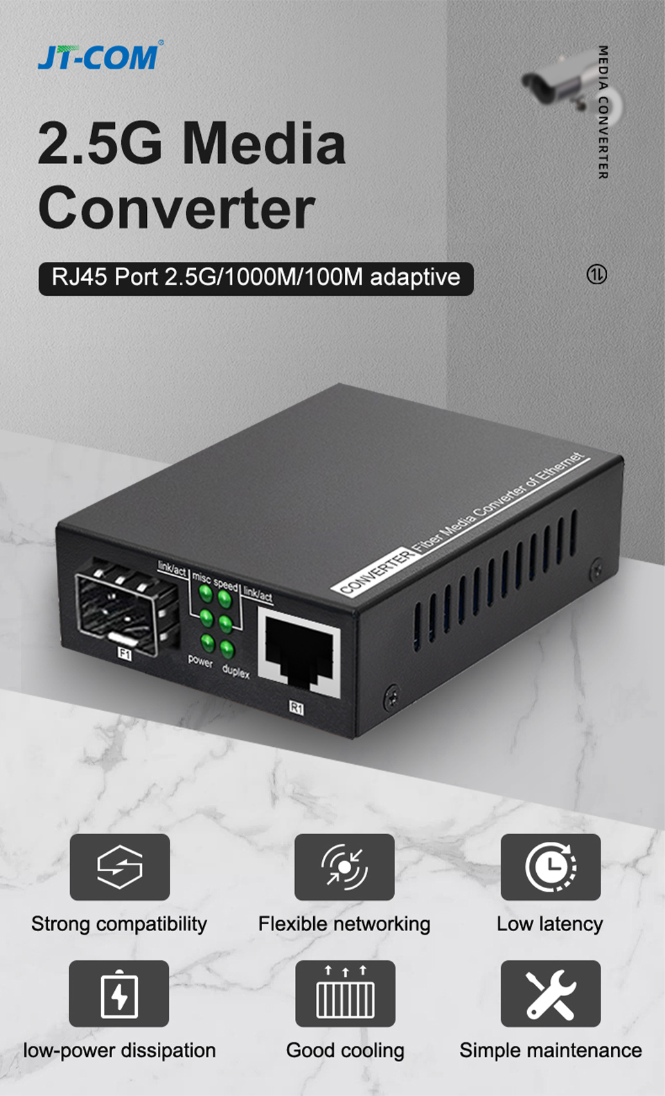 JT-COM 2.5G SFP Media Converter 2.5Gbps Fiber to RJ45 Fiber Optic SFP ...