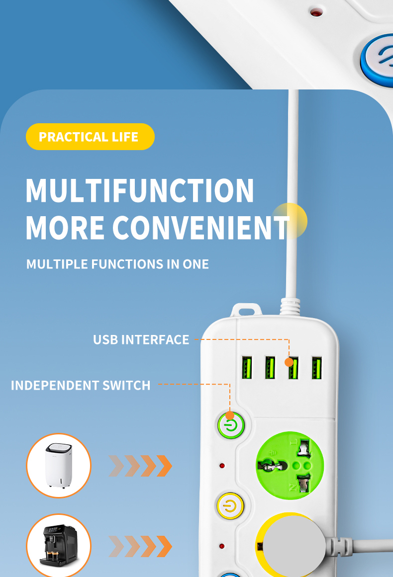 extension socket Power strip 8 metro, 2500w outlet socket, USB ...