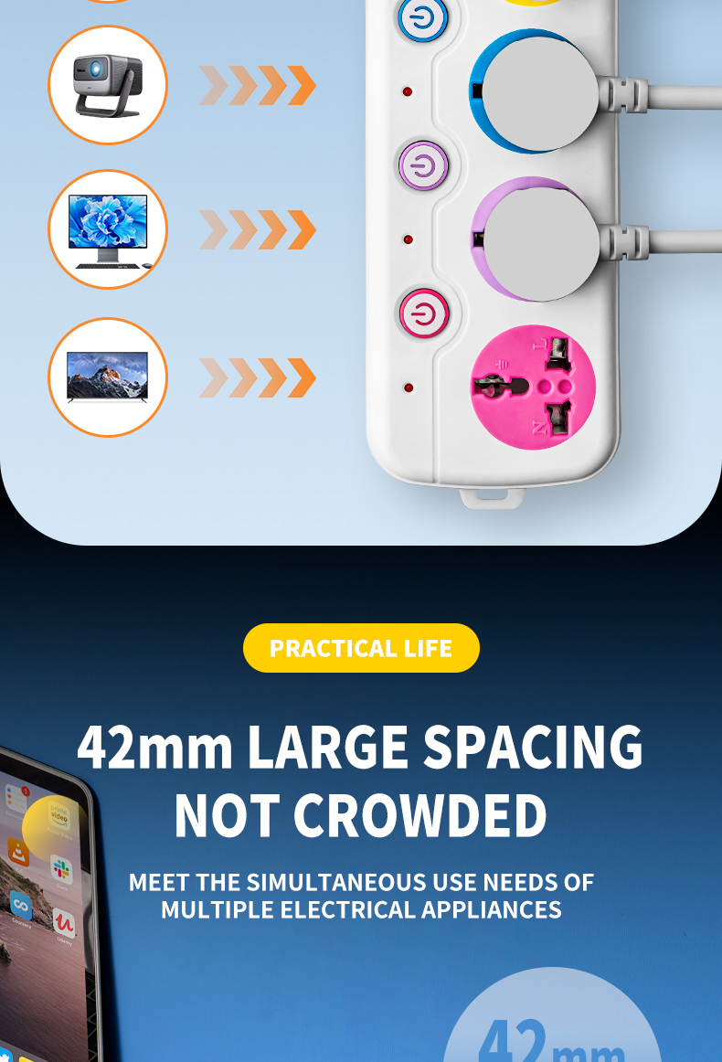 extension socket Power strip 8 metro, 2500w outlet socket, USB ...