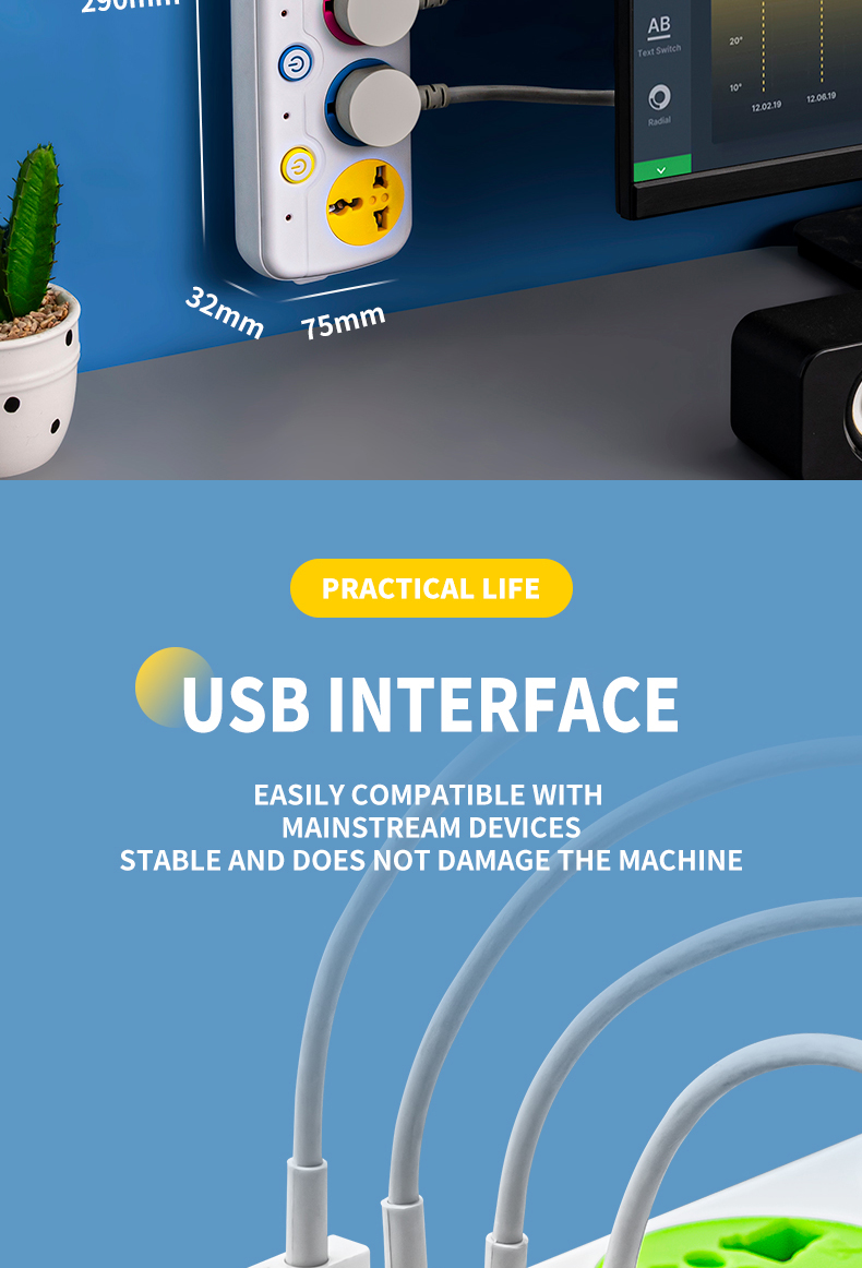 extension socket Power strip 8 metro, 2500w outlet socket, USB ...