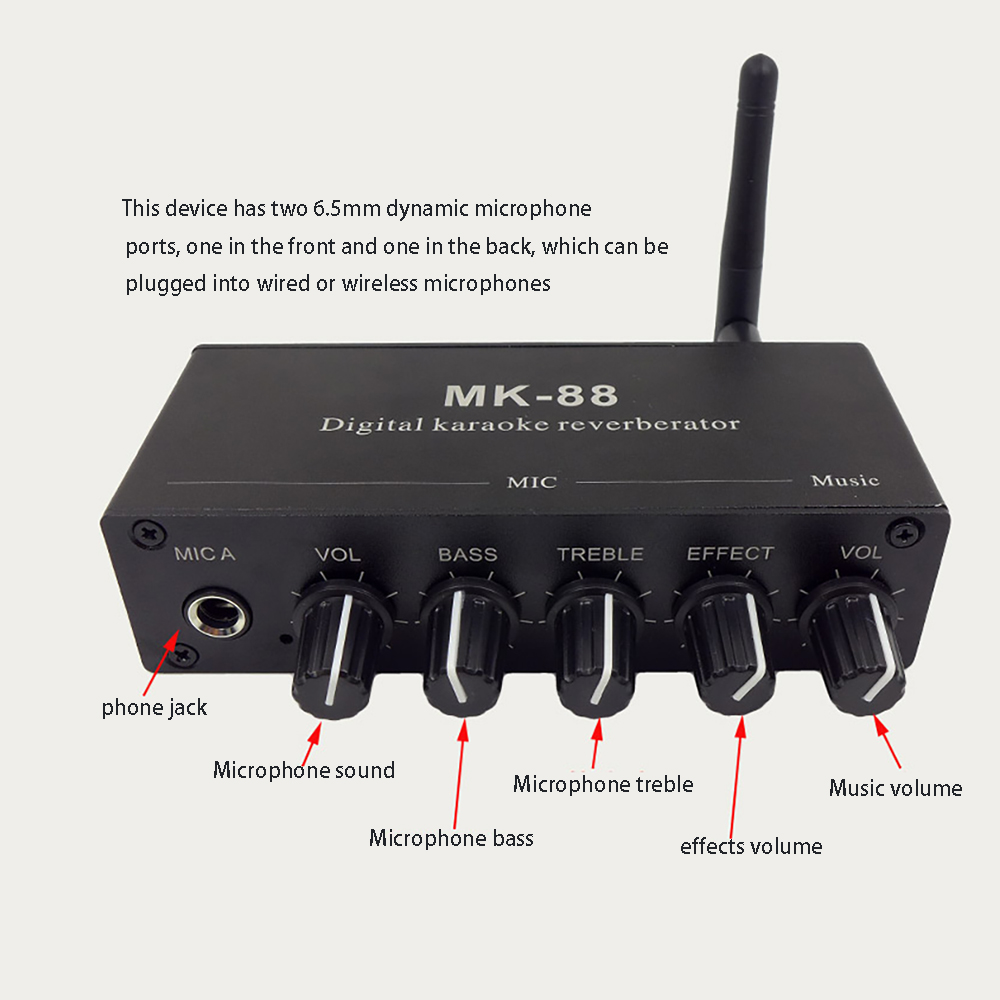 MK-88 6.5mm Karaoke Mixer Aluminium Alloy Dual Microphone Input ...