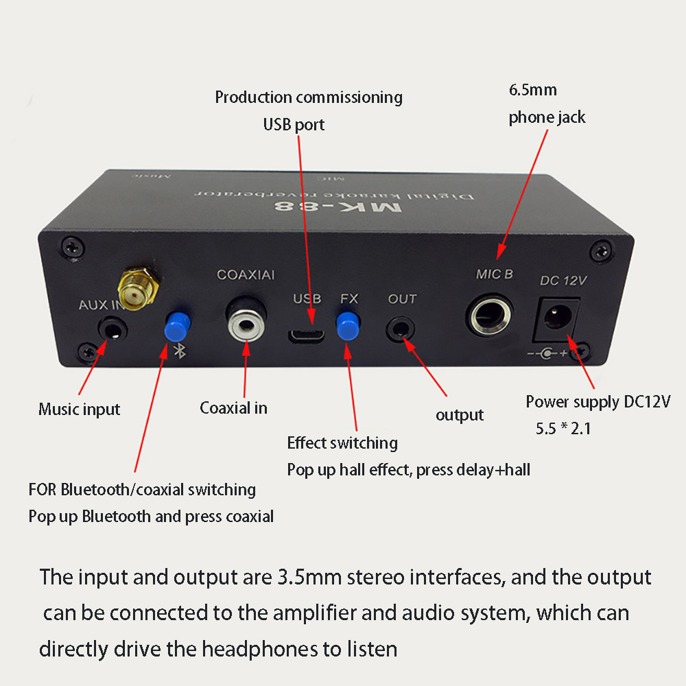 MK-88 6.5mm Karaoke Mixer Aluminium Alloy Dual Microphone Input ...