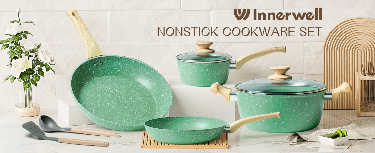 Innerwell Granite periuk batu Non Stick Cookware Set PFOA Free Suitable ...