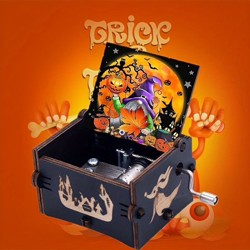 Wooden music box Halloween theme scary atmosphere series music box hand ...