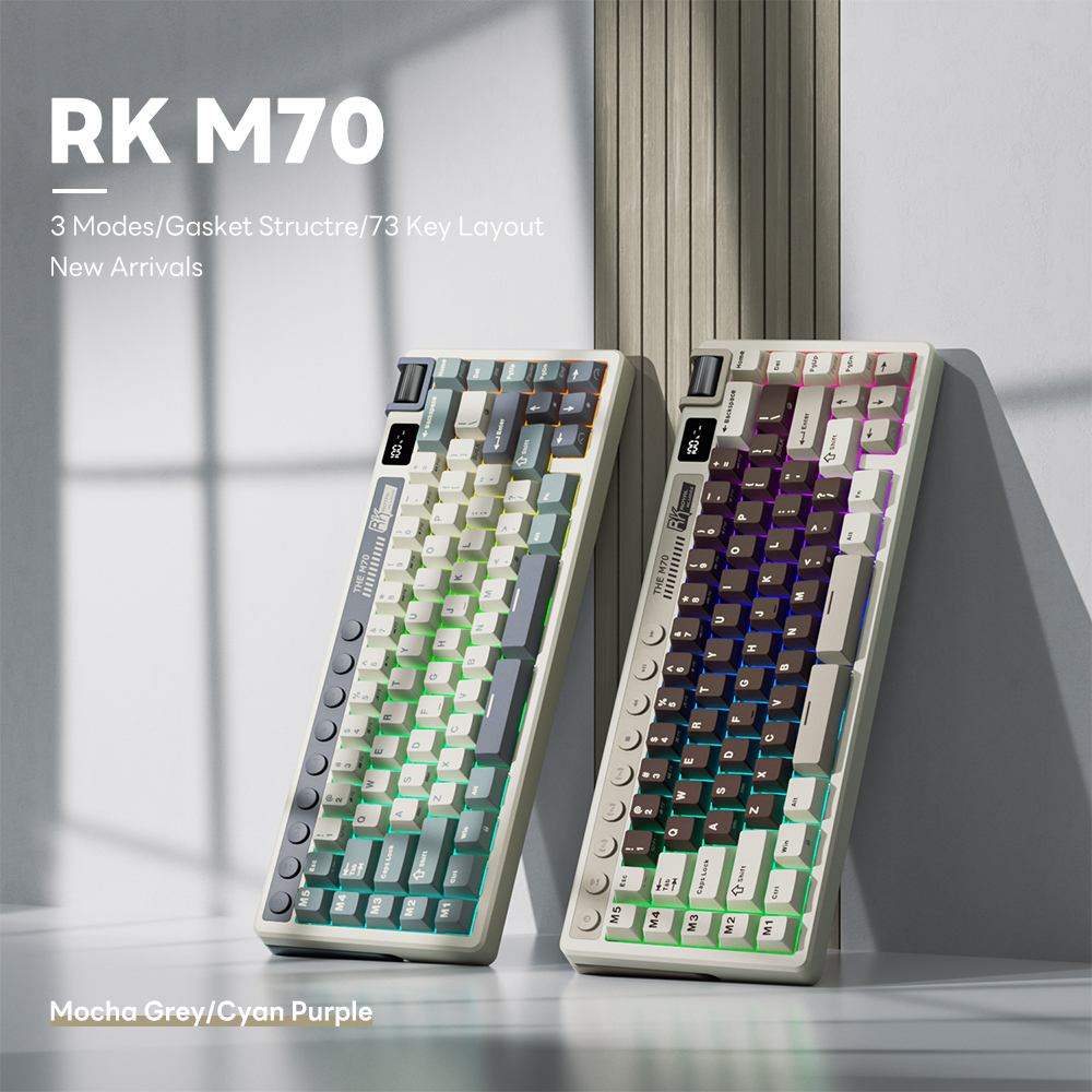 Royal Kludge RK M70 Mocha Grey 73 Key Tri-Mode Wireless With TFT Screen ...
