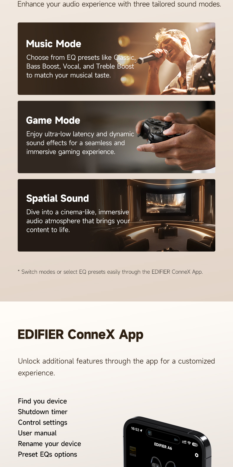 EDIFIER A6 Open Ear Headphones Waterproof Bluetooth 5.4 Earphone True ...