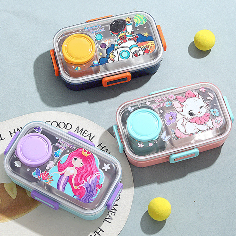 700ml Cartoon Stainless Steel 304 Lunch Box With Spoon Leak-Proof Kids ...