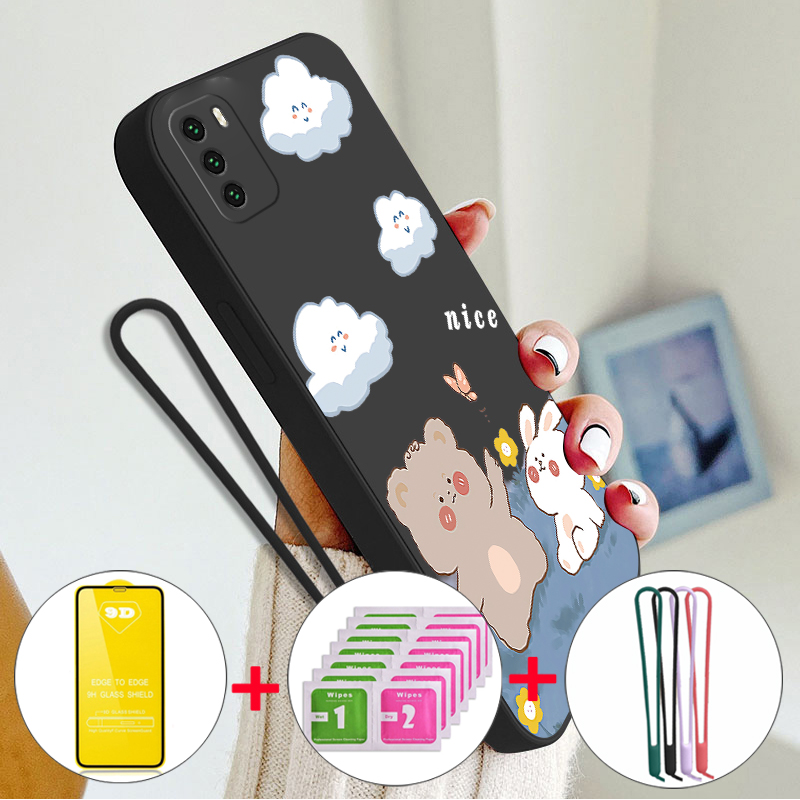 4 In 1 With Tempered Glass Case For Xiaomi Poco M3 Phone Casing 