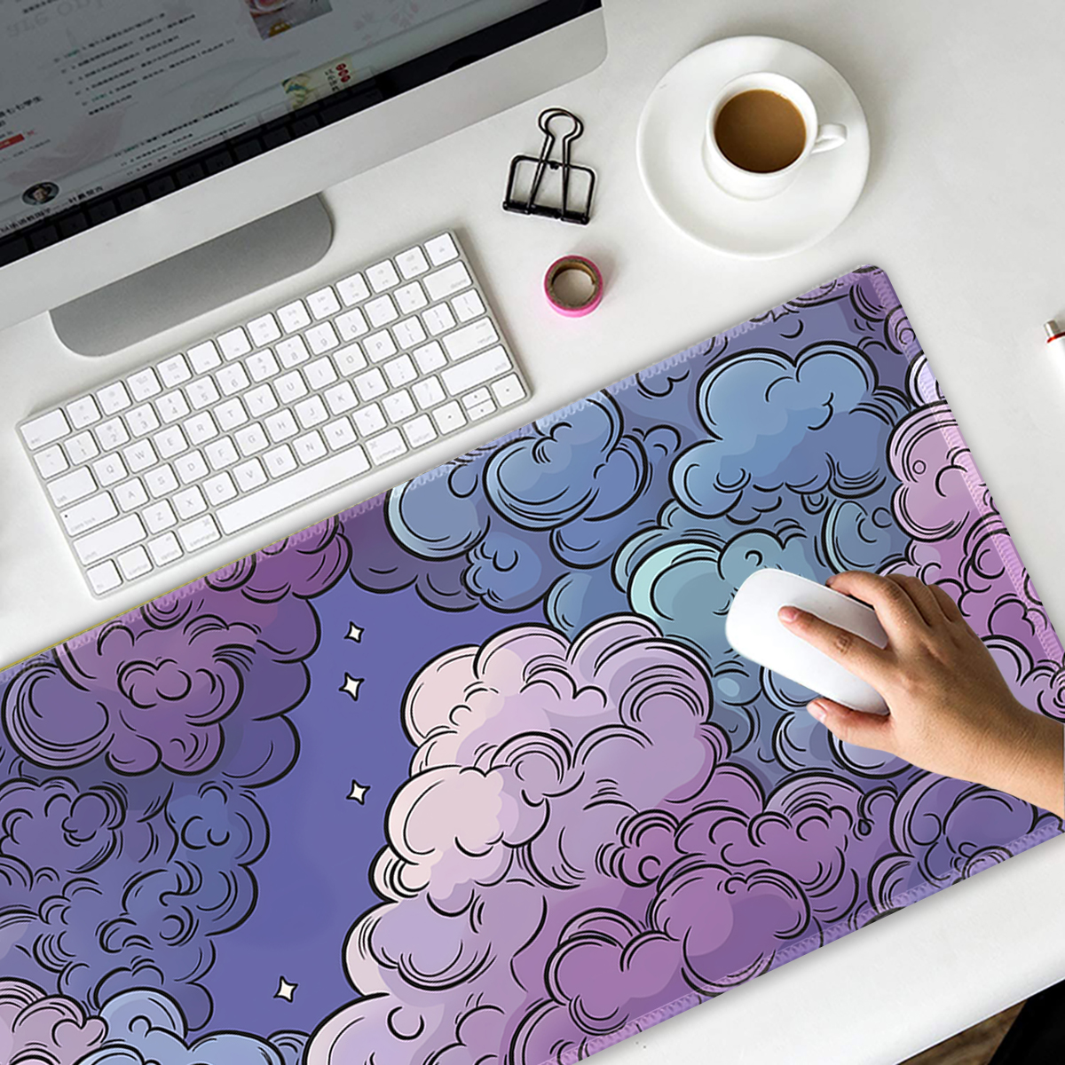 Cute & Cozy Gaming Desk Mat | Kawaii Pastel Cloud Mousepad Extended ...