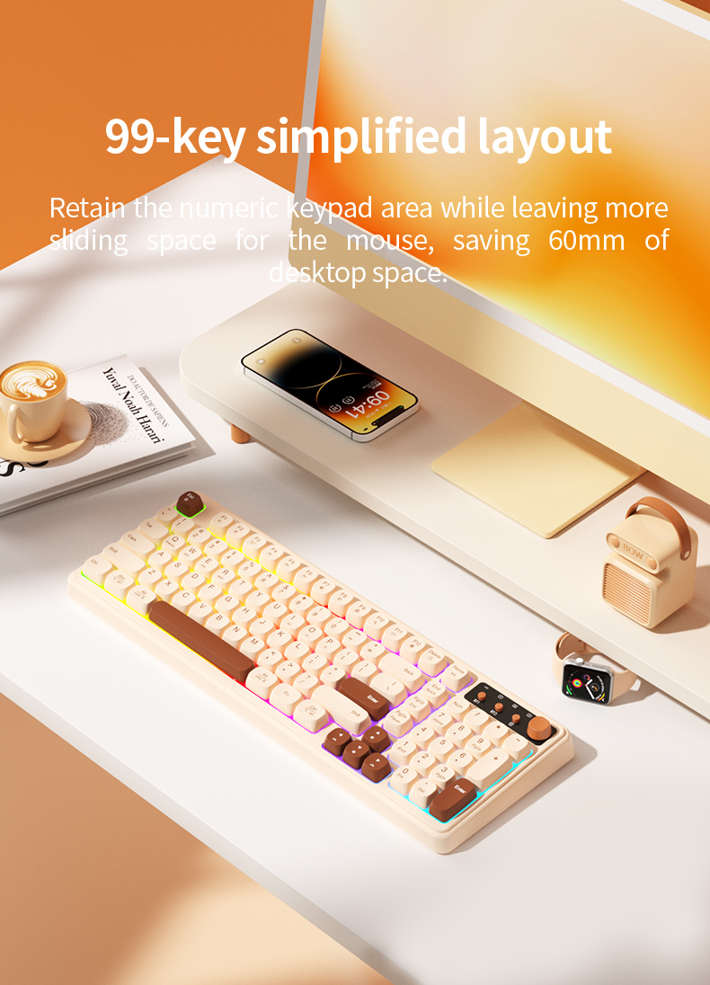 BOW K520 Series Ergonomic keyboard RGB Backlight Rechargeable Three ...