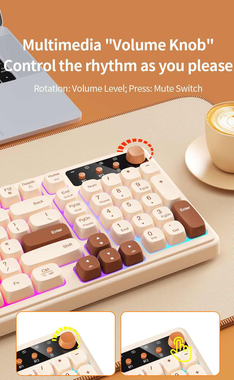BOW K520 Series Ergonomic keyboard RGB Backlight Rechargeable Three ...