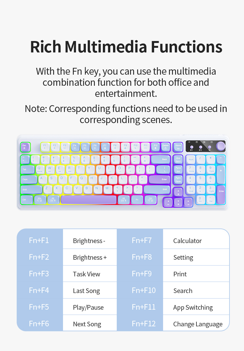 BOW K520 Series Ergonomic keyboard RGB Backlight Rechargeable Three ...